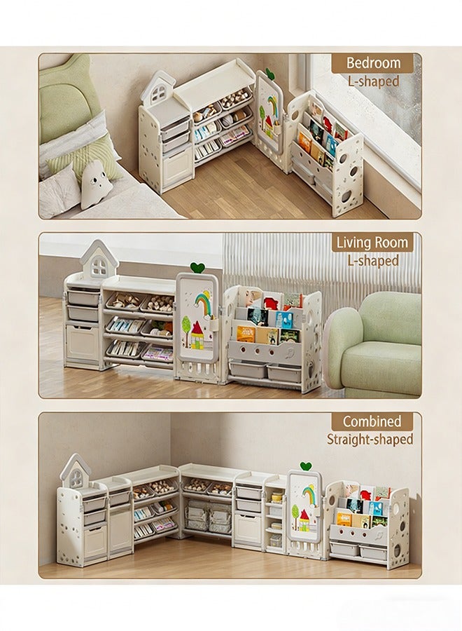 بيوينتي رف تخزين ألعاب الأطفال، منظم تخزين كتب ألعاب الأطفال مع 8 صناديق بلاستيكية، 4 أرفف كتب ورف واحد، مناسب لغرفة اللعب وغرفة النوم وغرفة الأطفال - Image 2